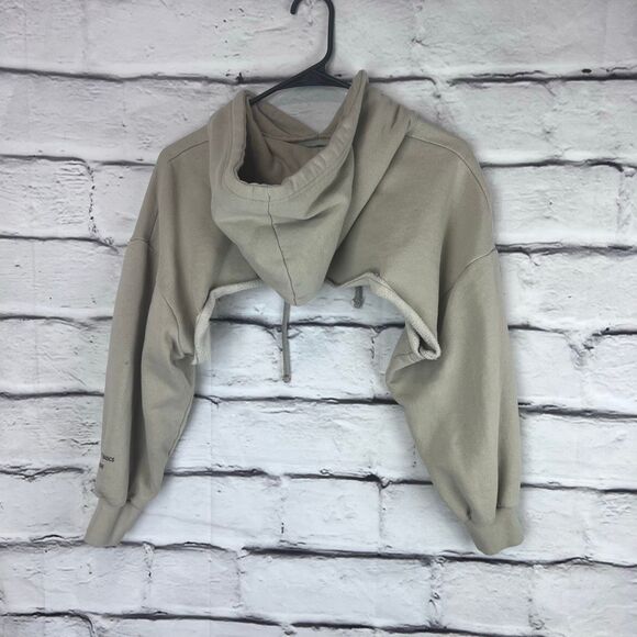 Zara Cropped Hoodie Sweatshirt Beige Taupe Boxy Pullover Size M - Picture 5 of 9